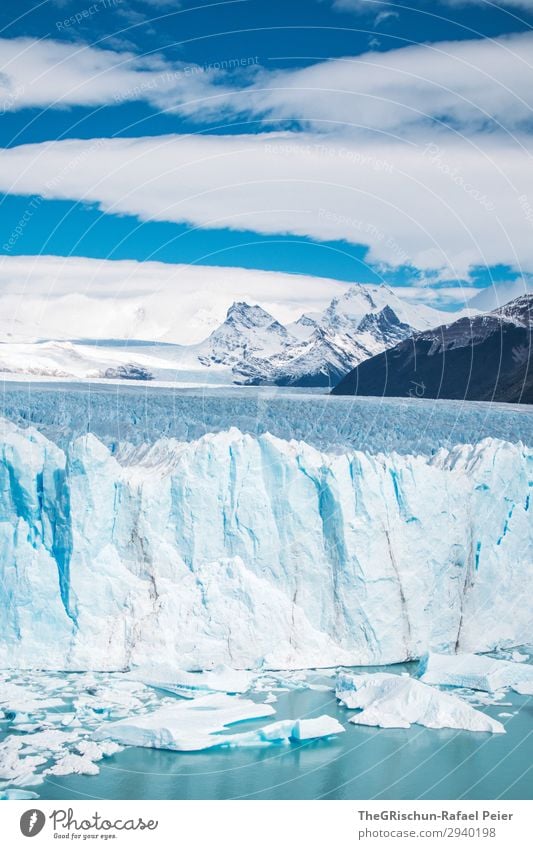 Perito Moreno Glacier Nature Landscape Blue White ice wall Ice floe Iceberg Lake Mountain Snow Argentina Travel photography Valued Tourism Colour photo