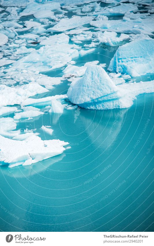 Perito Moreno Glacier Environment Nature Blue Turquoise White Water Iceberg Ice floe Float in the water Snow Unit of measurement Argentina Colour photo Deserted