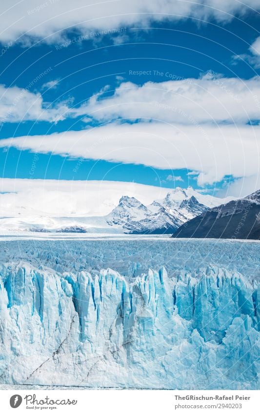 Perito Moreno Glacier Environment Nature Landscape Blue White Snow Ice Argentina Patagonia South America Cold Melt Clouds Mountain Crack & Rip & Tear Point