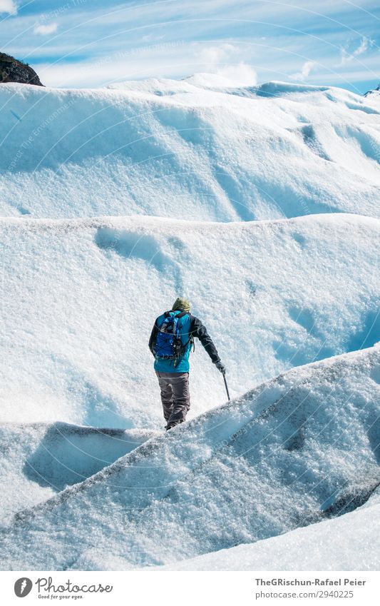 Glacier hike - Perito Moreno Nature Landscape Blue Turquoise White Glacial migration Ice Snow Walking Ice axe Crampon Light Shadow Contrast Man Colour photo