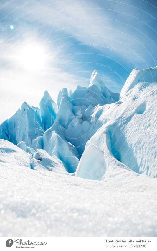 Glacier sculptures Nature Blue Turquoise White Snow Ice Contrast Light Shadow Clouds Sculpture Perito Moreno Glacier Argentina El Calafate Colour photo