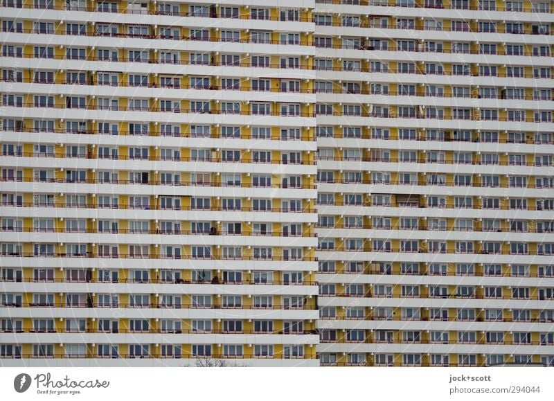 living more beautifully in layers in prefabricated housing Marzahn Prefab construction Facade Balcony Stripe Sharp-edged Hideous Gloomy Modern Symmetry