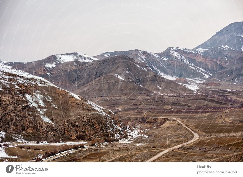 emptiness Environment Nature Landscape Winter Bad weather Ice Frost Snow Hill Mountain Peak River Armenia Traffic infrastructure Road traffic Motoring Street