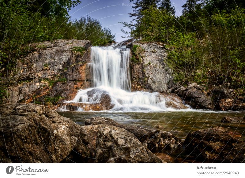 Small waterfall Contentment Relaxation Calm Trip Hiking Nature Landscape Water Spring Summer Beautiful weather Plant Tree Bushes Rock Brook Waterfall Discover