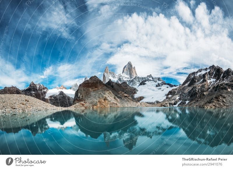 Fitz Roy - Laguna de los tres Environment Nature Landscape Blue Turquoise White Fitz Roy mountain Reflection Mountain lake Lagoon Panorama (Format)