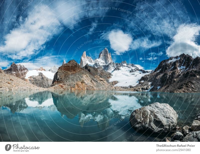 Fitz Roy - Laguna de los tres Nature Blue Turquoise White Fitz Roy mountain Stone Water Lake Coast Mountain Peak Glacier Reflection Snow Hiking Argentina