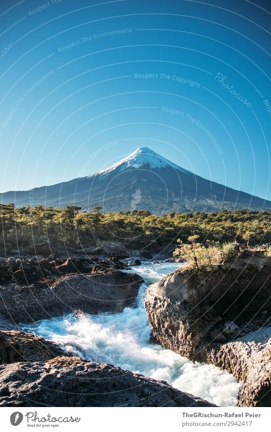 Saltos del petrohue - volcan Osorno Nature Landscape Blue White Waterfall Volcano Snow Point Freshwater Rock Stone Lava Osorno volcano Sky Snowcapped peak