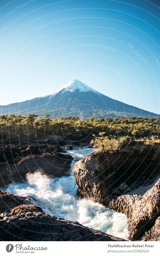 Saltos del petrohue - volcan Osorno Nature Landscape Blue White Volcano Osorno volcano Waterfall Chile Rock Freshwater Forest Snowcapped peak Travel photography