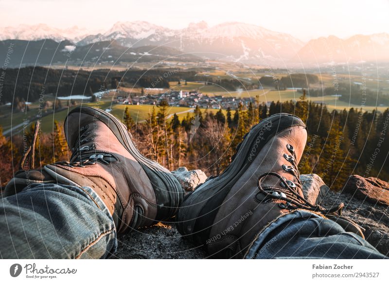 View from the castle ruin Eisenberg Mountain Hiking Masculine Feet Nature Landscape Earth Air Sunrise Sunset Spring Tree Meadow Forest Alps iron mountain