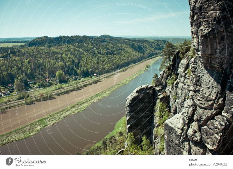 Elbe run Mountain Environment Nature Landscape Sky Spring Climate Beautiful weather Forest Rock River bank Authentic Large Tall Natural Wild Blue Green