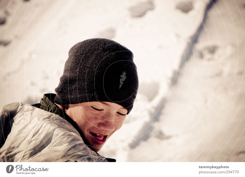 Teen boy looking down in the snow Vacation & Travel Winter Snow Winter vacation Boy (child) Youth (Young adults) 1 Human being 8 - 13 years Child Infancy