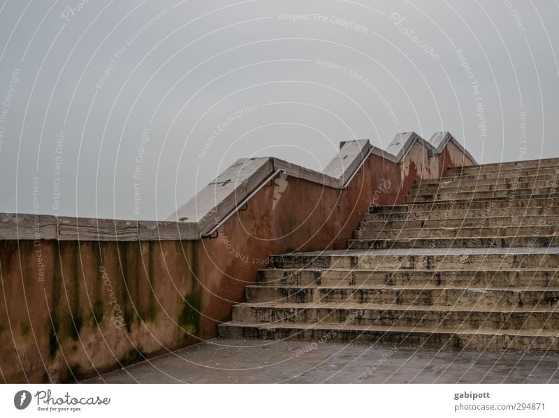 slowly it could go upward with the weather Sky Clouds Bad weather Venice Stairs Gloomy Gray Banister Level Upward Rising Direction Zigzag Line Derelict