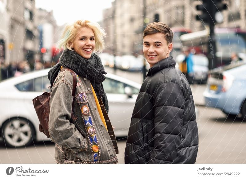 Happy couple of friends enjoying view during travel in London. Lifestyle Joy Beautiful Vacation & Travel Tourism Sightseeing Human being Masculine Feminine