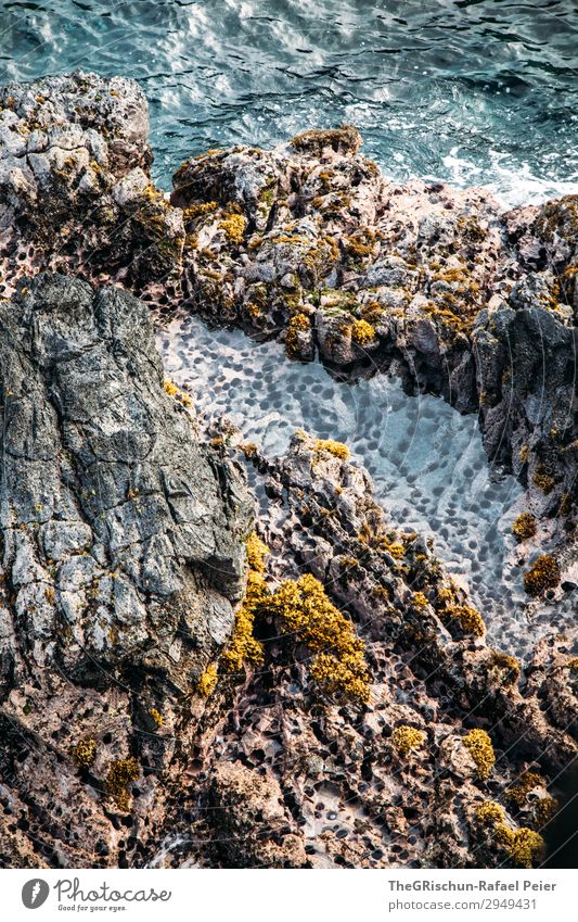 Sea - Rock Nature Blue Brown Gray Turquoise White Ocean Stone Lava Structures and shapes Water Sea water Easter island Colour photo Exterior shot Experimental