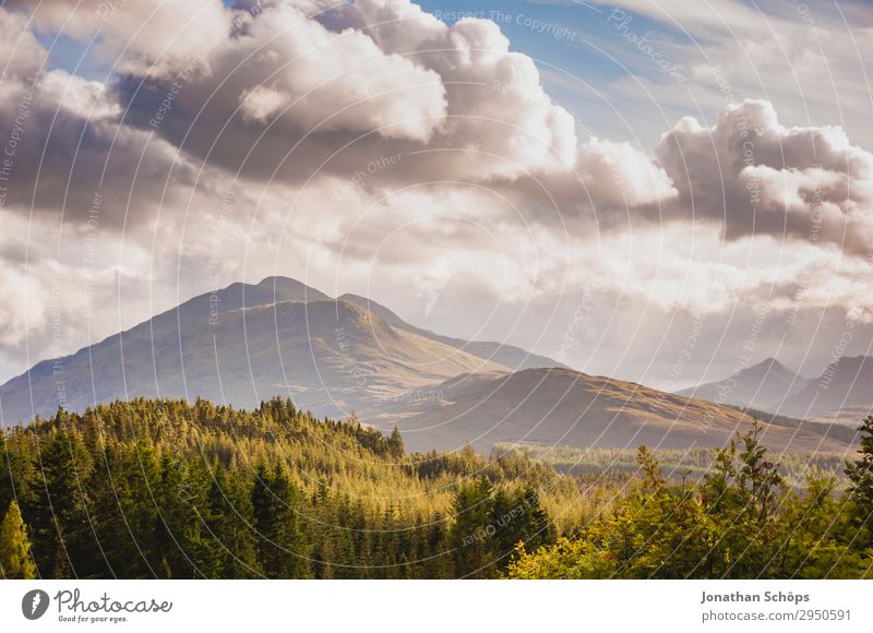 Mountains on Glen Coe, Highlands, Scotland Environment Nature Landscape Air Sky Clouds Summer Weather Beautiful weather Forest Rock Contentment Power Willpower