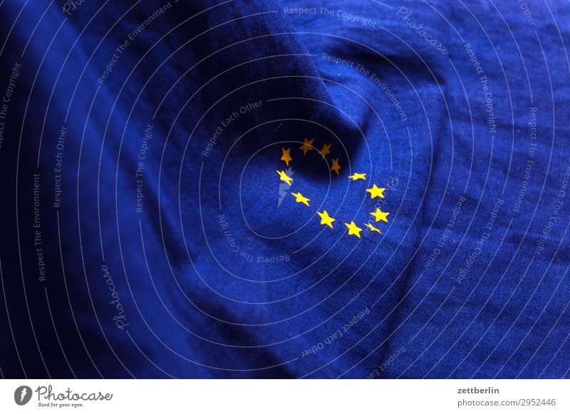 European flag again Cotton Blue brexite Design Flag Wrinkles Yellow Cloth Gold Circle Star (Symbol) Symbols and metaphors Textiles Landmark