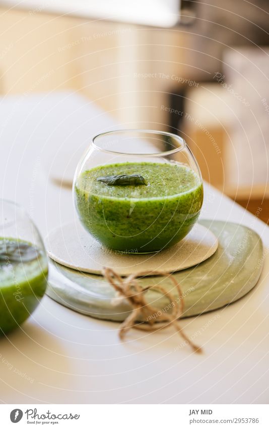 Healthy green smoothie. Superfood Food Vegetable Fruit Apple Nutrition Breakfast Lunch Organic produce Vegetarian diet Diet Drinking Cold drink Juice Table