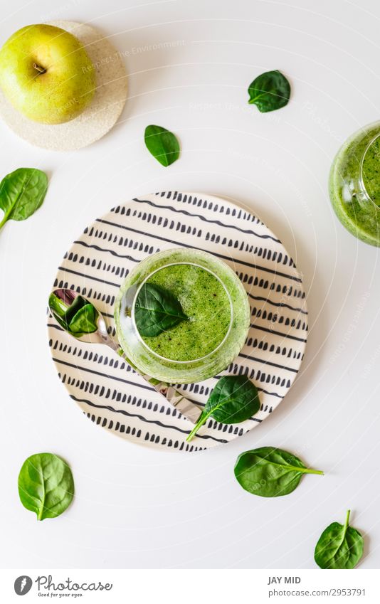 Healthy green smoothie. Superfood Food Vegetable Fruit Apple Nutrition Breakfast Vegetarian diet Beverage Drinking Cold drink Juice Table Fresh Natural Juicy