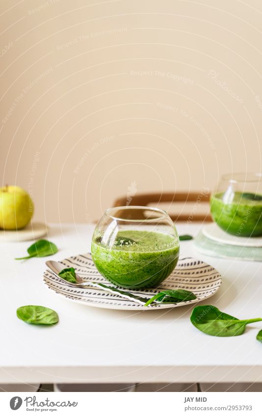 Healthy green smoothie. Superfood Food Vegetable Fruit Apple Nutrition Organic produce Vegetarian diet Diet Slow food Beverage Cold drink Juice Table Fresh