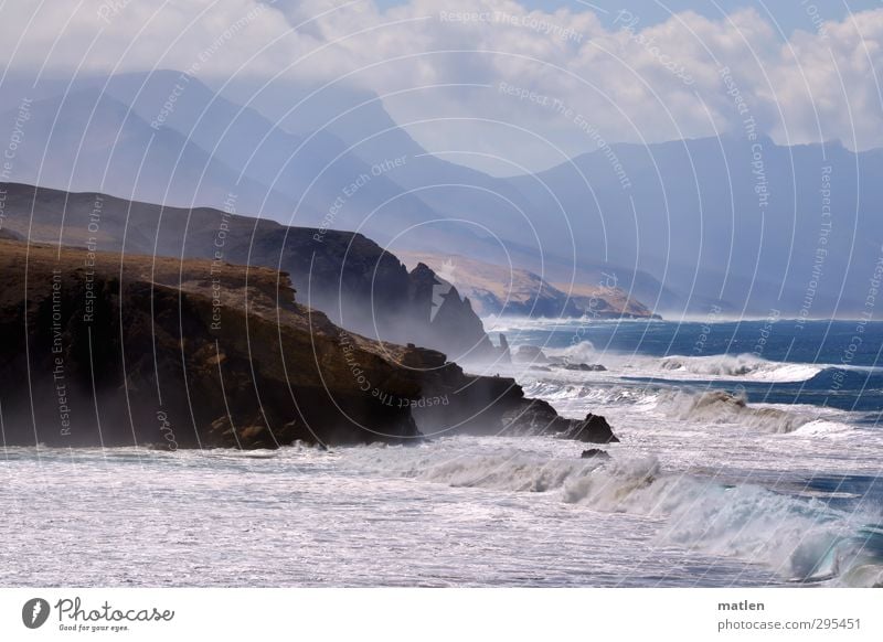 onrush Nature Landscape Water Drops of water Sky Clouds Storm clouds Climate Wind Rock Mountain Peak Canyon Waves Coast Beach Bay Fjord Ocean Deserted Gigantic