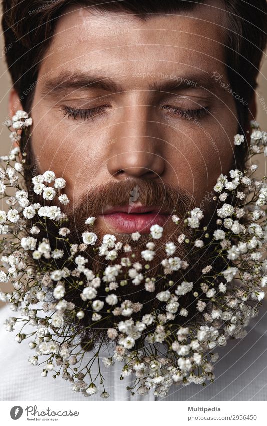 Men With Flowers In Their Beards Lifestyle Elegant Style Design Face Human being Man Adults Spring Fashion Growth Cool (slang) Eroticism Hip & trendy Funny Cute