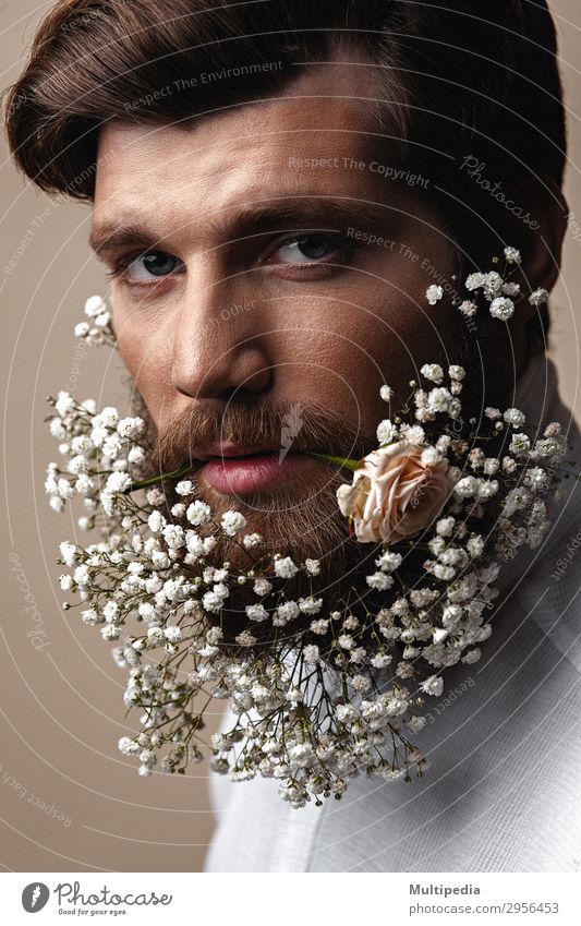 Men With Flowers In Their Beards Lifestyle Elegant Style Design Face Human being Man Adults Spring Fashion Growth Cool (slang) Eroticism Hip & trendy Funny Cute