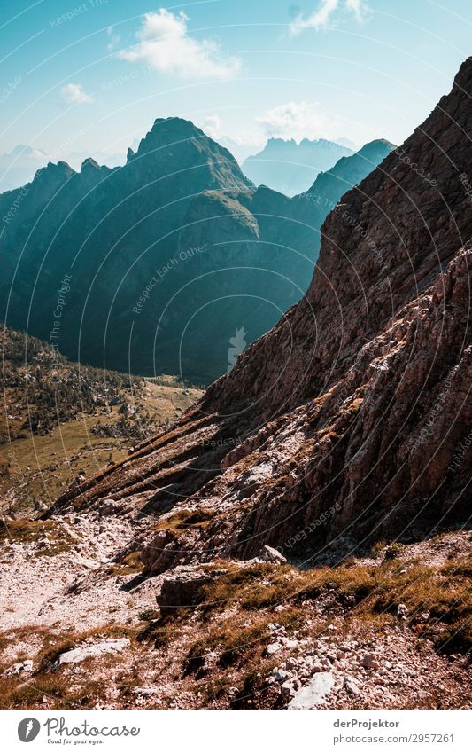 Dolomites with rocks in the foreground XIII Adventure Hiking Beautiful weather Bad weather Fog Peak Summer Landscape Nature Environment Far-off places Freedom