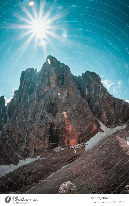 Dolomites against the light Adventure Hiking Beautiful weather Bad weather Fog Peak Summer Landscape Nature Environment Far-off places Freedom Mountain