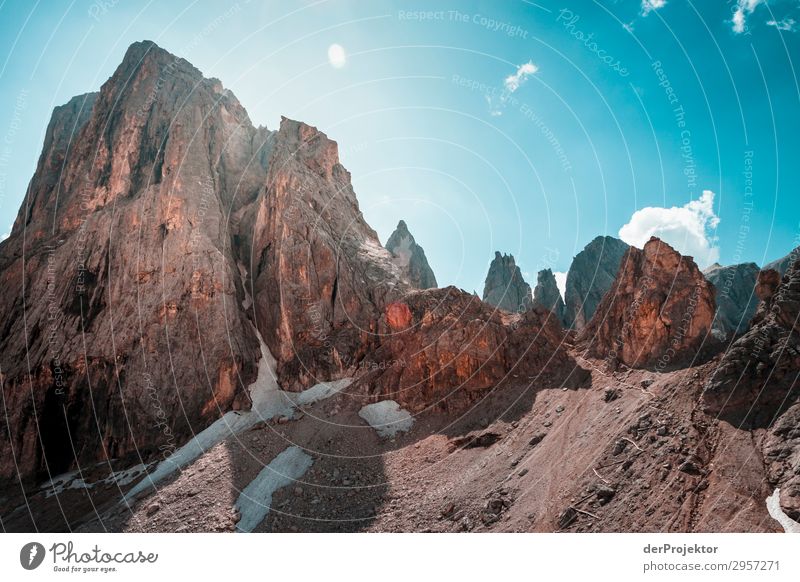 Dolomites with rocks in foreground VI Adventure Hiking Beautiful weather Bad weather Fog Peak Summer Landscape Nature Environment Far-off places Freedom