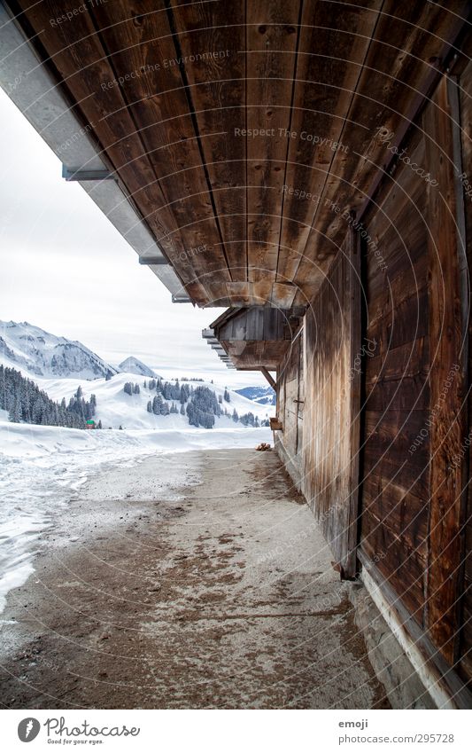 on the alp Environment Nature Winter Snow Alps Mountain Simple Natural Alpine Barn Colour photo Exterior shot Deserted Day Wide angle