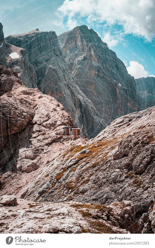 Dolomites with rocks in the foreground V Adventure Hiking Beautiful weather Bad weather Fog Peak Summer Landscape Nature Environment Far-off places Freedom