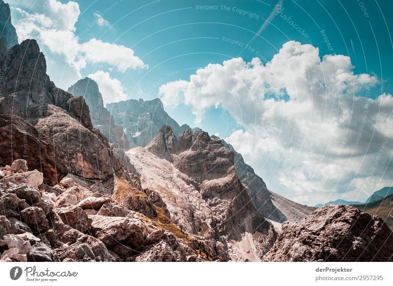 Dolomites with rocks in foreground II Adventure Hiking Beautiful weather Bad weather Fog Peak Summer Landscape Nature Environment Far-off places Freedom