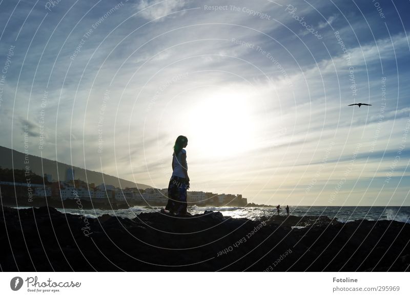 Youth photo | Holidays by the sea Human being Girl 1 8 - 13 years Child Infancy Environment Nature Elements Water Sky Clouds Horizon Summer Waves Coast Beach