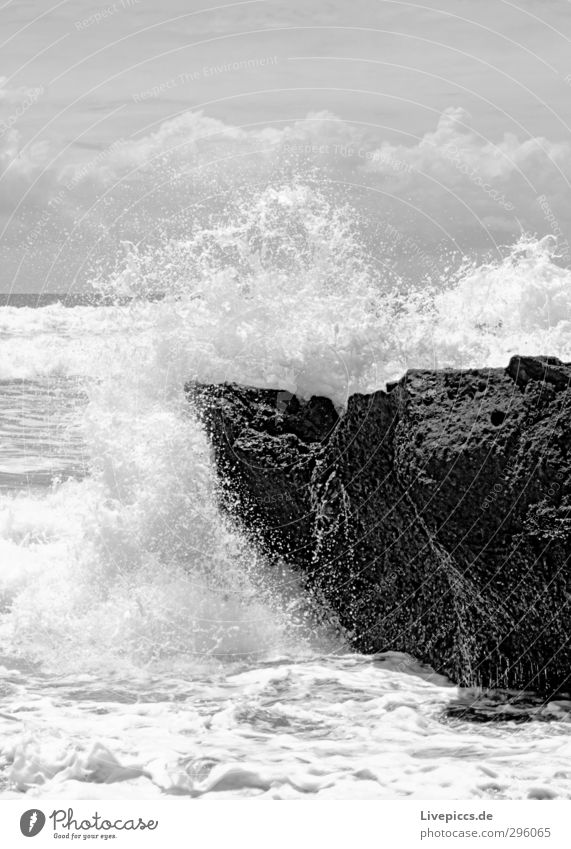 oh Bali Environment Nature Landscape Elements Water Drops of water Sky Clouds Sunlight Summer Wind Waves Coast Beach Bay Ocean Island Black White Power Rock