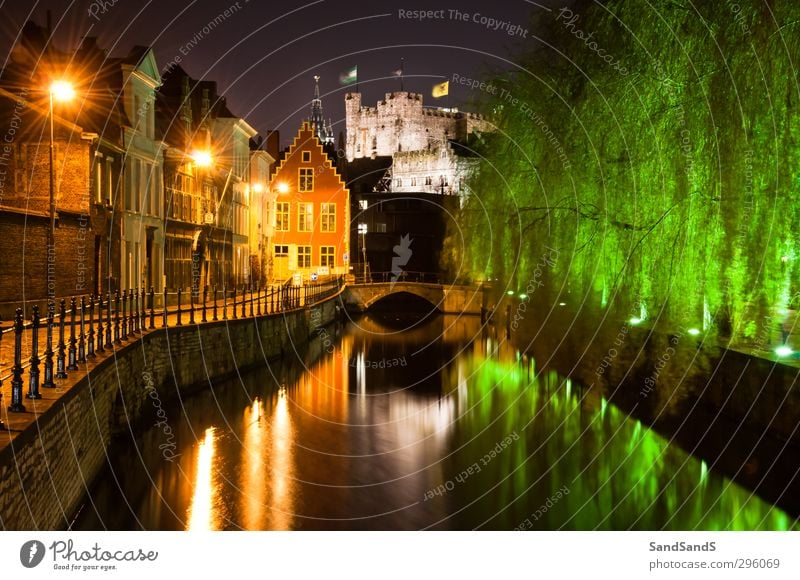 Ghent by night House (Residential Structure) River Small Town Church Bridge Street Green Colour Belgium Europe Gravensteen Lievekaai Belgian centre cultural