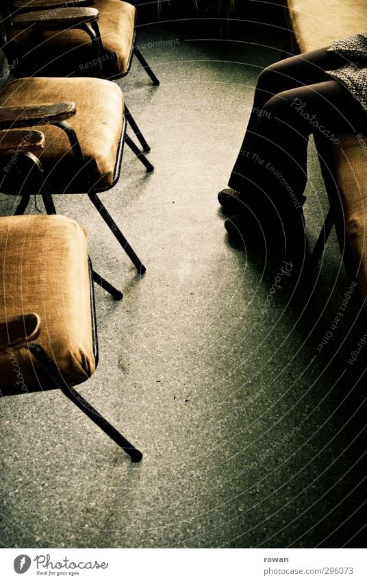 waiting room Human being 1 Old Waiting room Sit Chair Bench Old fashioned Brown Calm Loneliness Individual Furniture Dark Retro Colour photo Subdued colour