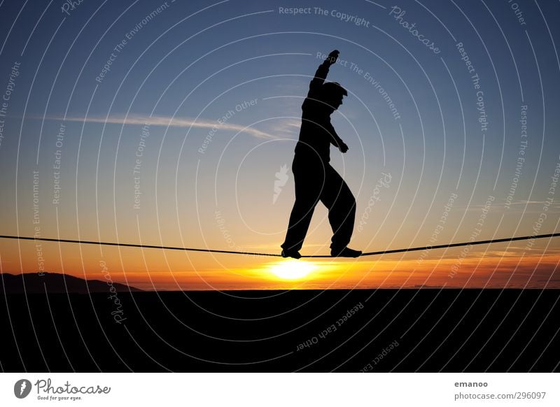 sunset slackline Lifestyle Joy Summer Sun Sports Human being Man Adults Youth (Young adults) Body 1 Nature Horizon Walking Stand Thin Free Hip & trendy Modern