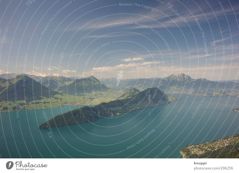 Idyll No. 3 Environment Nature Landscape Air Water Sky Clouds Horizon Sun Sunlight Summer Beautiful weather Hill Rock Alps Mountain Peak Lakeside Free