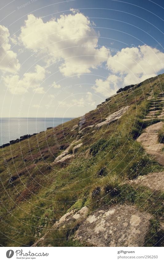 climbing tour Environment Nature Landscape Plant Elements Earth Water Sky Clouds Horizon Summer Beautiful weather Grass Foliage plant Hill Rock Mountain Coast