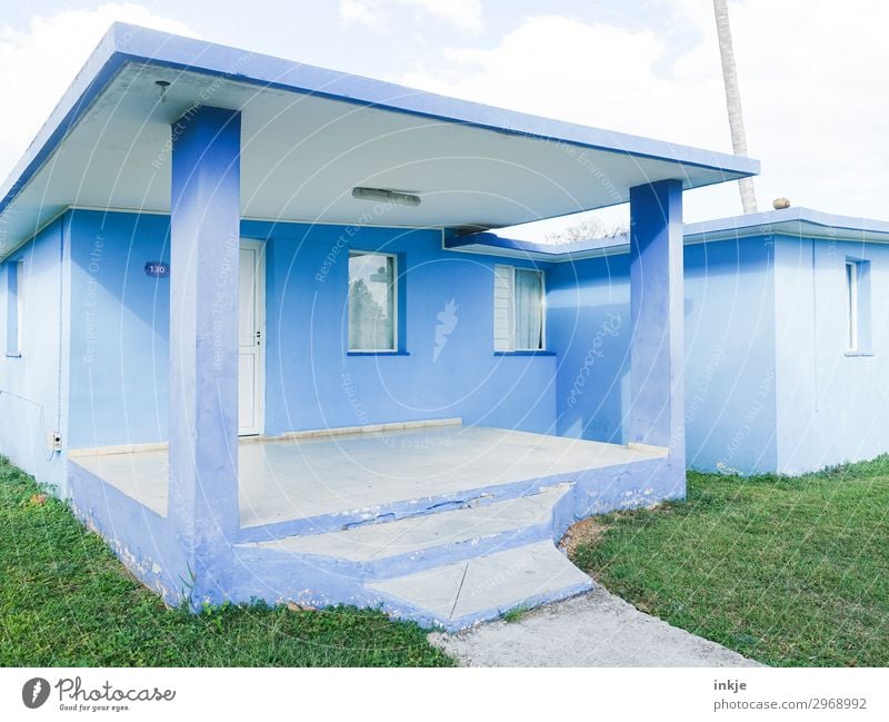 Cuban bungalows Deserted House (Residential Structure) Vacation home Stairs Facade Terrace Window Door Authentic Simple Blue Green White Uninhabited Flat roof