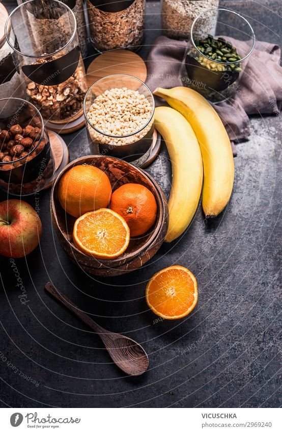 Healthy ingredients for fitness breakfast Food Fruit Apple Orange Grain Nutrition Breakfast Shopping Style Design Healthy Eating Fitness Sports Training