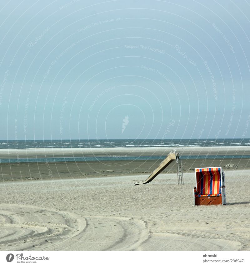 With sun Vacation & Travel Beach Ocean Island Sand Coast North Sea Langeoog Slide Beach chair Relaxation Break Far-off places Colour photo Multicoloured