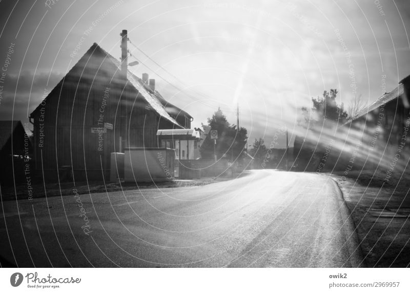 ground glass Sky Clouds Sun Winter Tree Village House (Residential Structure) Wall (barrier) Wall (building) Transport Street Illuminate Wet Lausitz forest