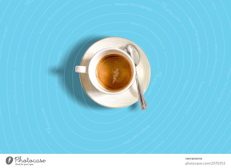 minimalist top view of a coffee cup on a light blue pastel table Breakfast Beverage Coffee Espresso Lifestyle Design Beautiful Summer Table Aircraft Fashion