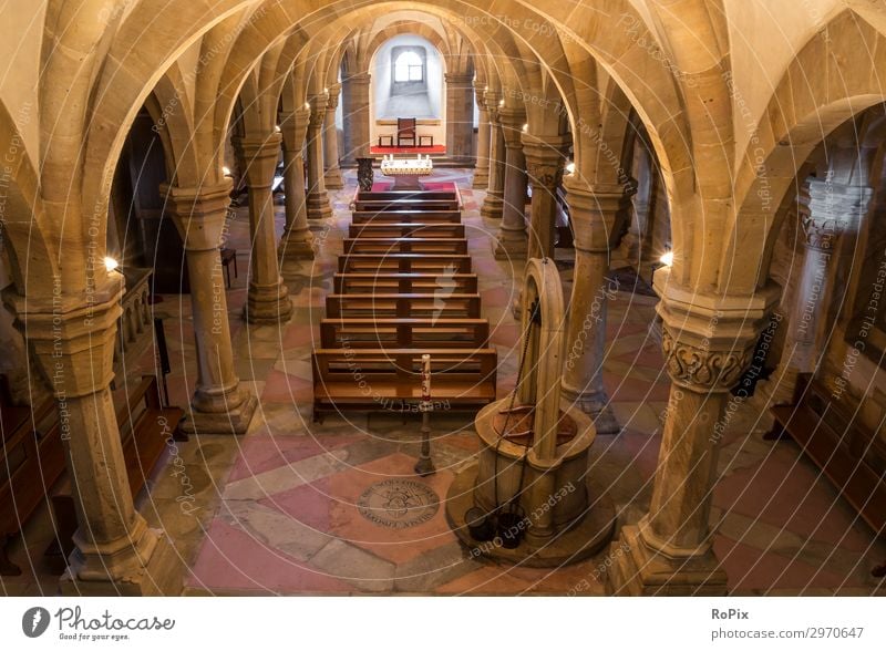 Crypt of a historical cathedral. Vault Park crypt arches abbey monasteries built Church columns Gothic period Gothic style Architecture sacral building