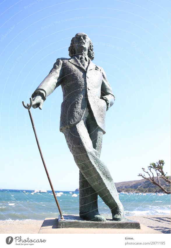 Catalan weather defiance (II) Masculine Man Adults 1 Human being Art Artist Sculpture Sky Horizon Beautiful weather Coast Beach Ocean Mediterranean sea Cadaques