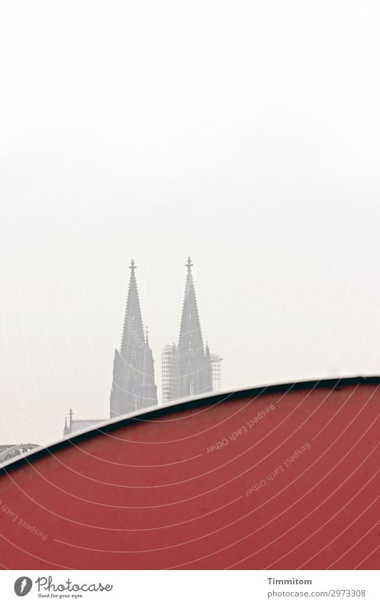 You're always on the wall then! Tourism Cologne Town Facade Cologne Cathedral Esthetic Red Emotions Landmark Familiar Sky Railway bridge Dome Colour photo