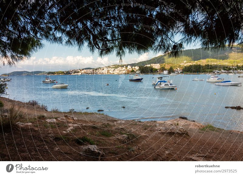 View of the city of Skiathos in Greece Tourism Vacation & Travel Coast Island skiathos Europe Village Port City Harbour Watercraft Navigation Boating trip