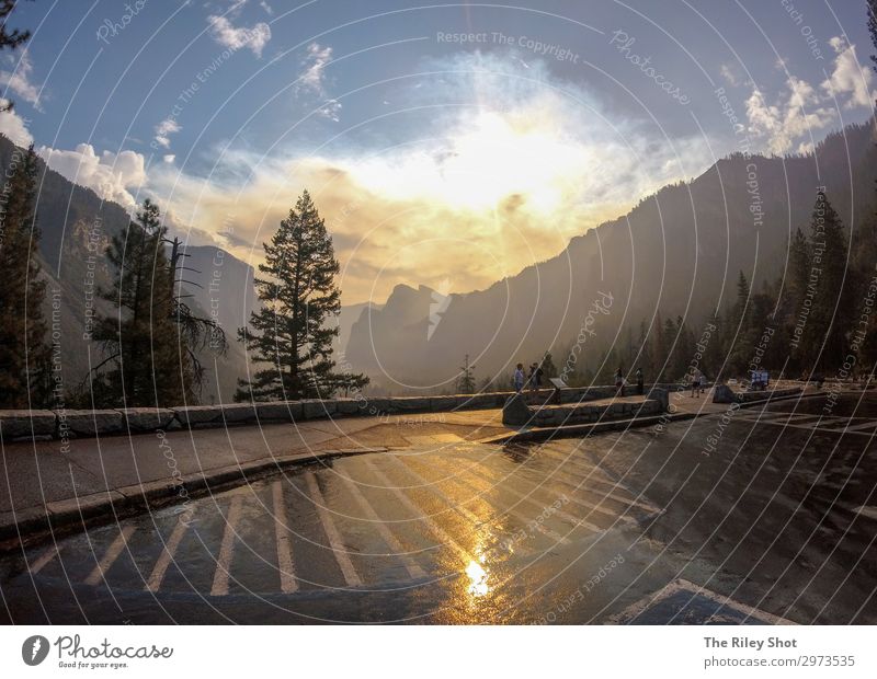 Yosemite National Park at sunset. Beautiful Vacation & Travel Tourism Summer Sun Mountain Nature Landscape Sky Storm Rain Tree Grass Forest Rock Natural Blue