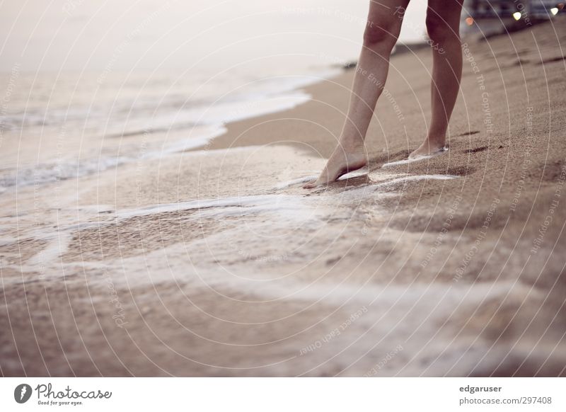 A dream of summer I Summer Ocean Thin Elegant Beautiful Wet Happy Calm Spain Beach Legs Relaxation Vacation & Travel Joy Sand Sandy beach Surf Waves Evening